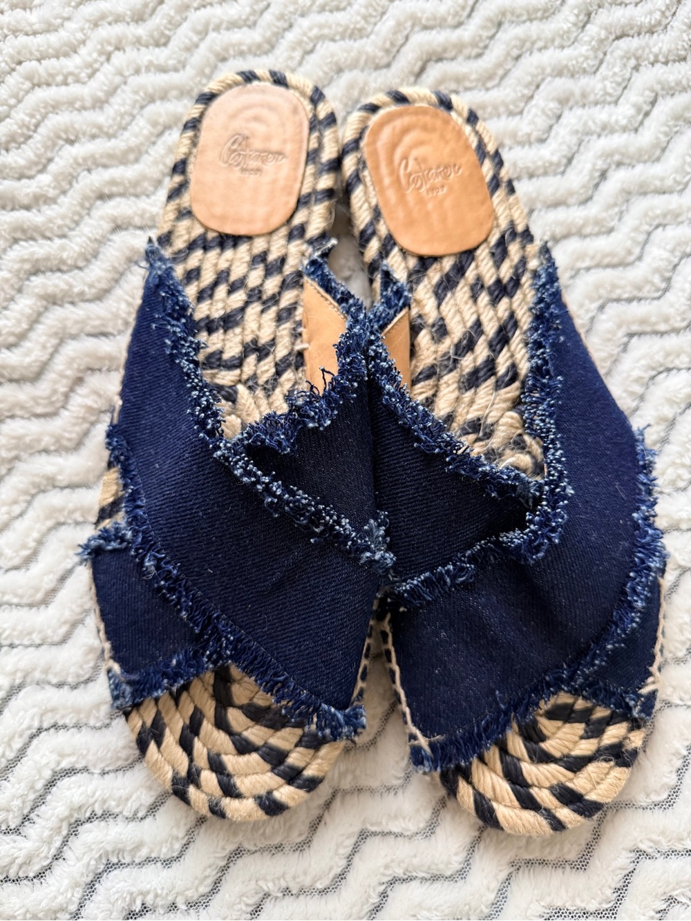 Castañer Palmera Blue Distressed Denim Slide On Flat Sandals Sz EU 40/(US 9) - Picture 2 of 9